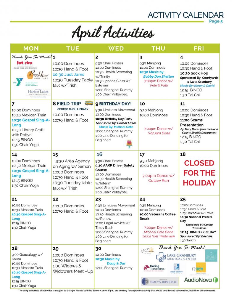 ACTIVITIES APRIL 2025